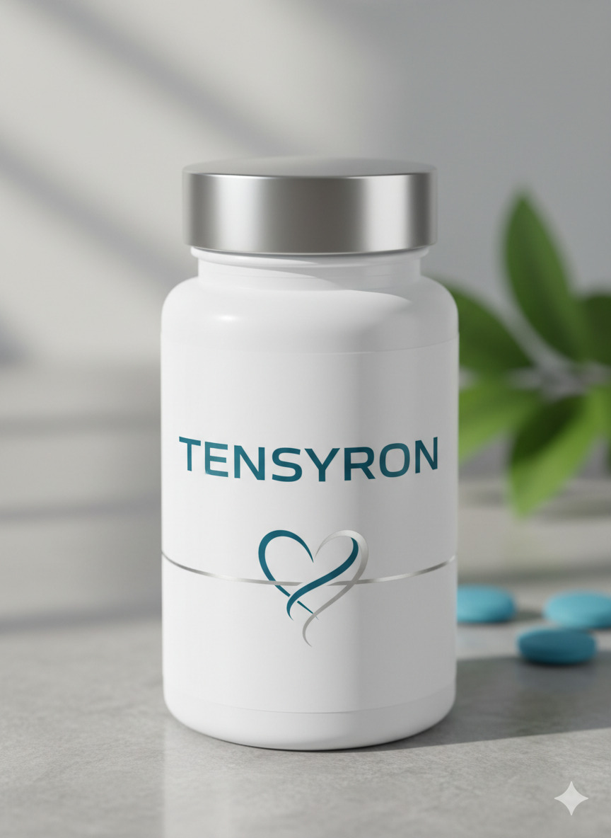 Tensyron dietary supplement bottle with vitamins and plant extracts